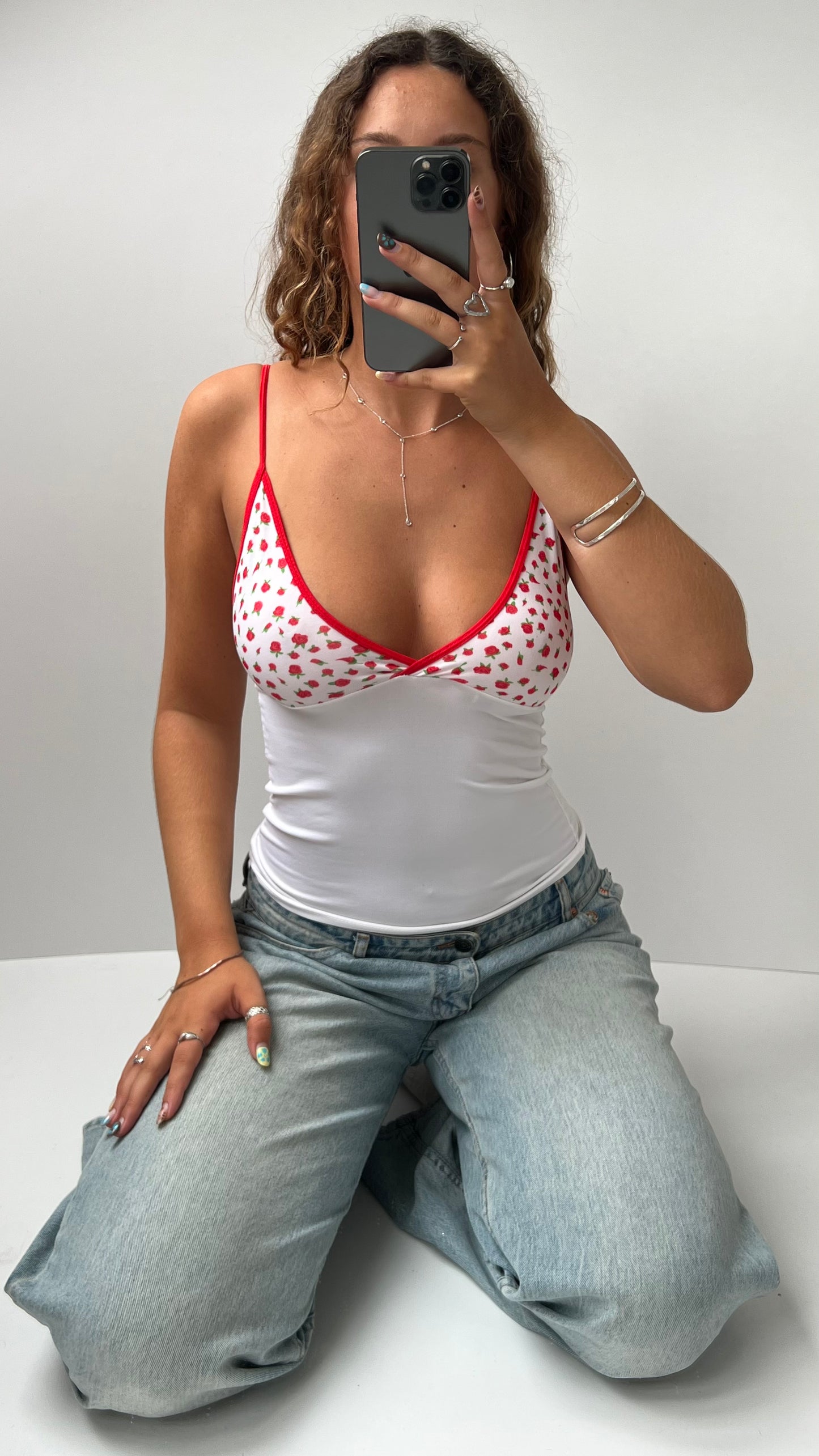 00s white floral cami- size S