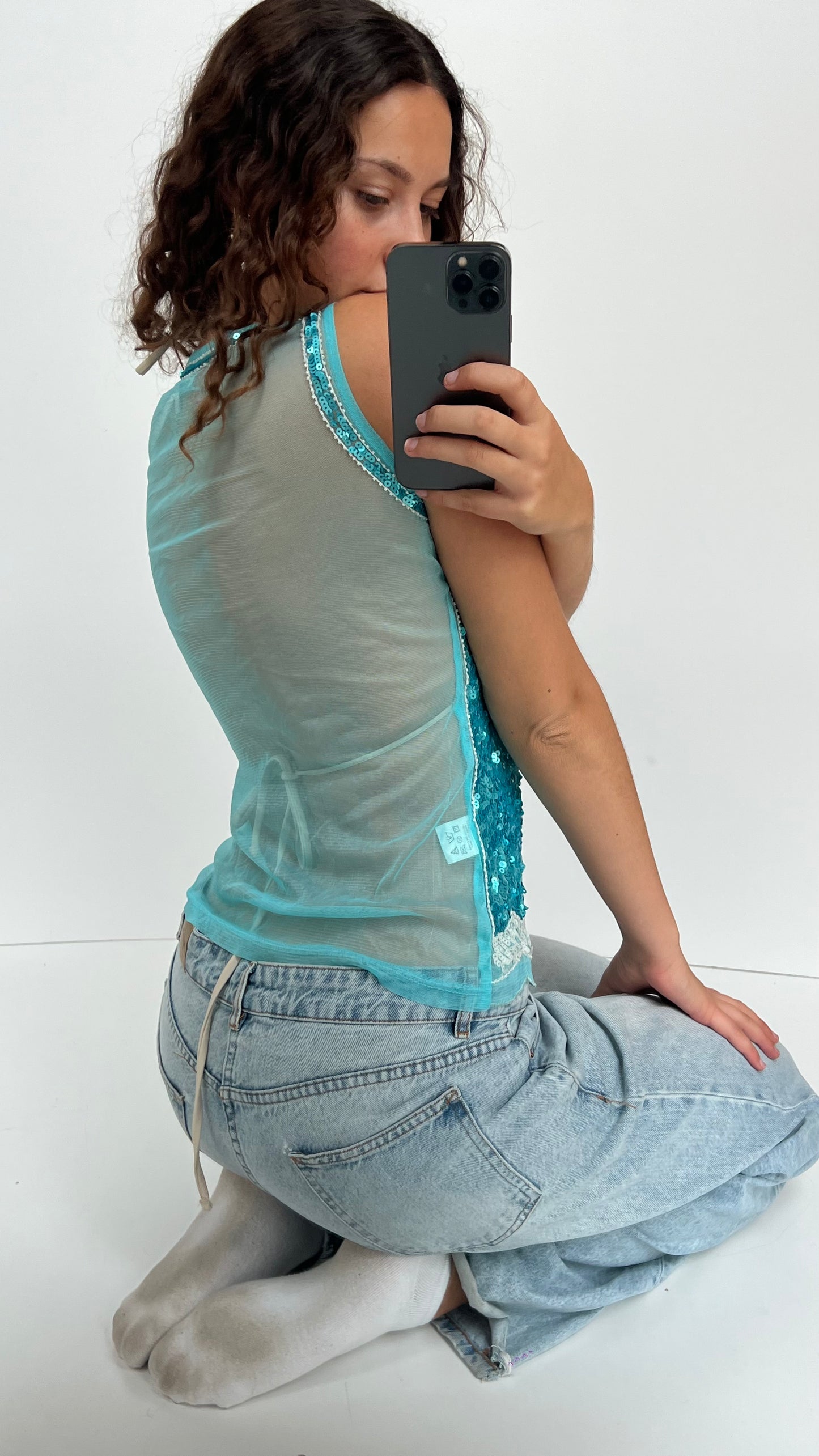 00s blue sequin tank top- size L/XL