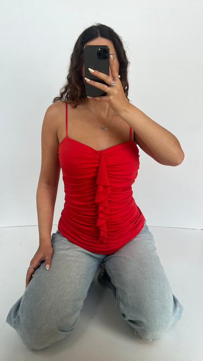 00s red ruched cami- size L