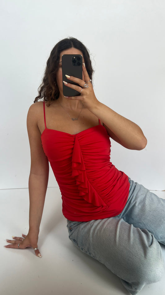 00s red ruched cami- size L