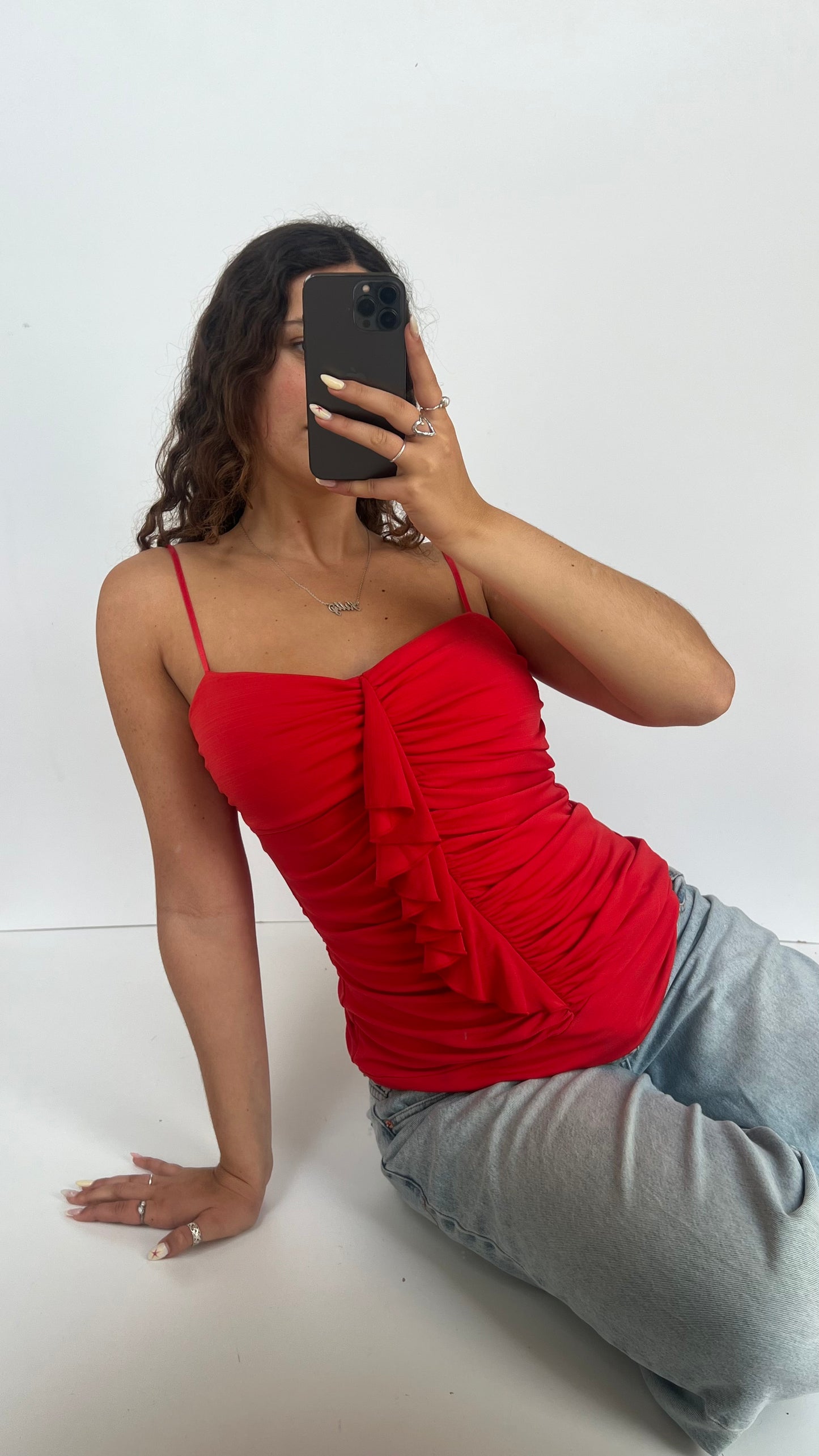 00s red ruched cami- size L