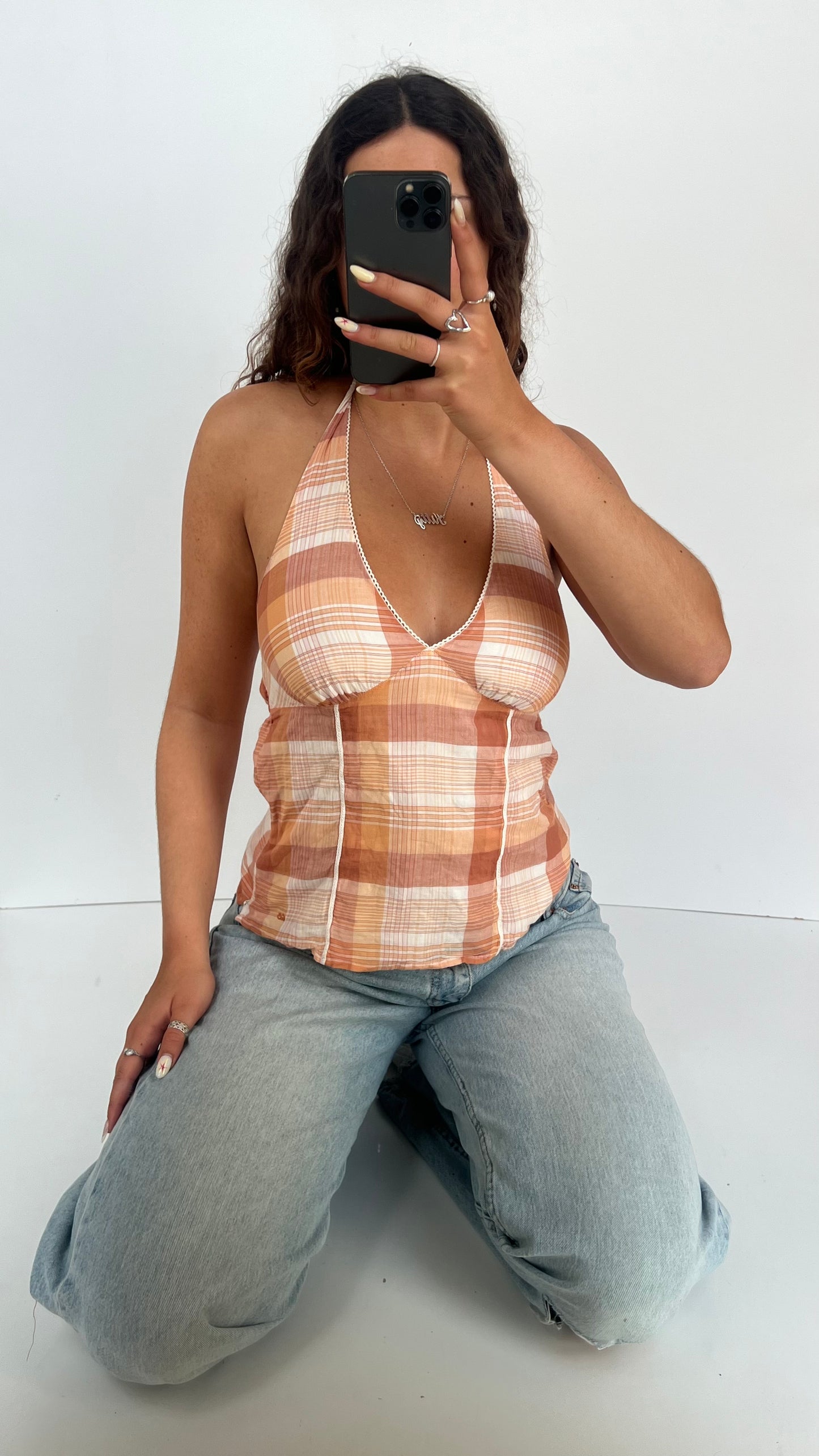 00s orange plaid cami- size S