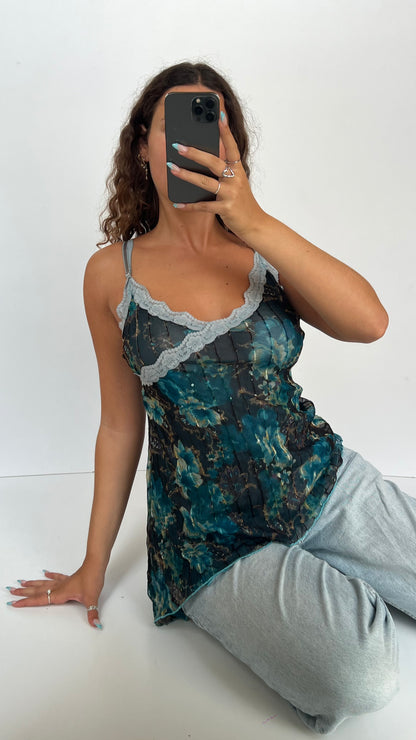 00s blue floral cami- size L