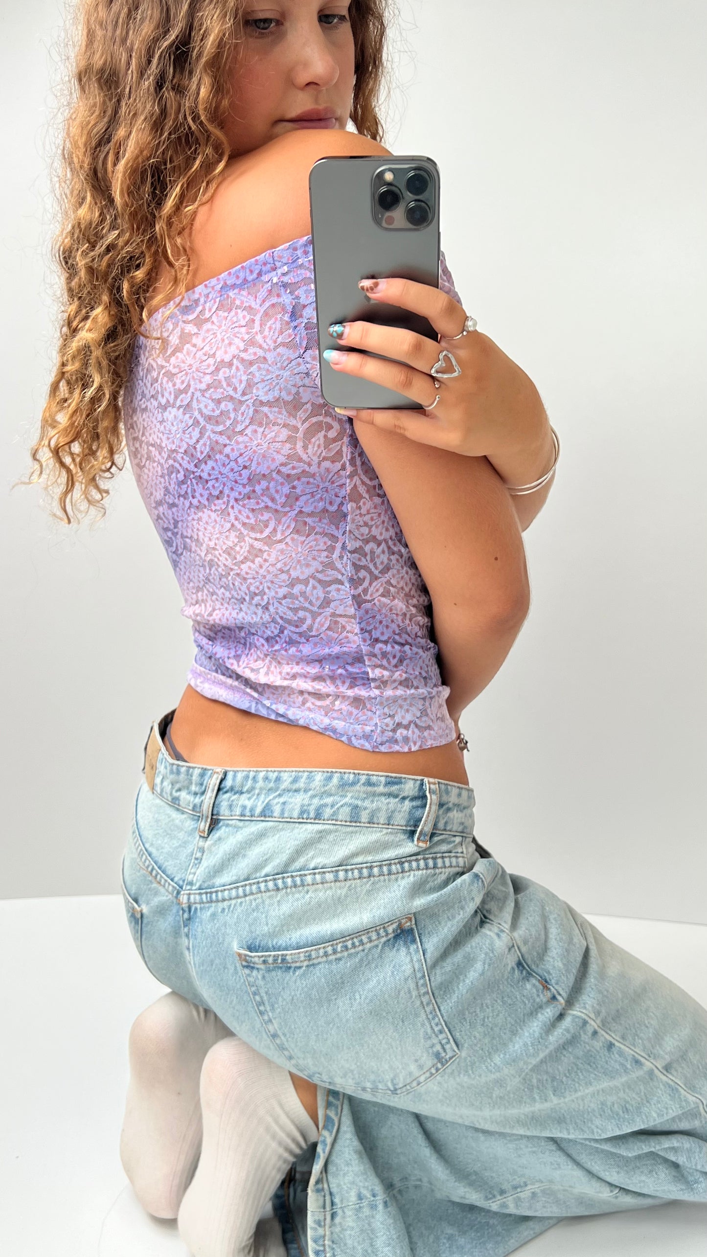 00s purple lace milkmaid top- size S