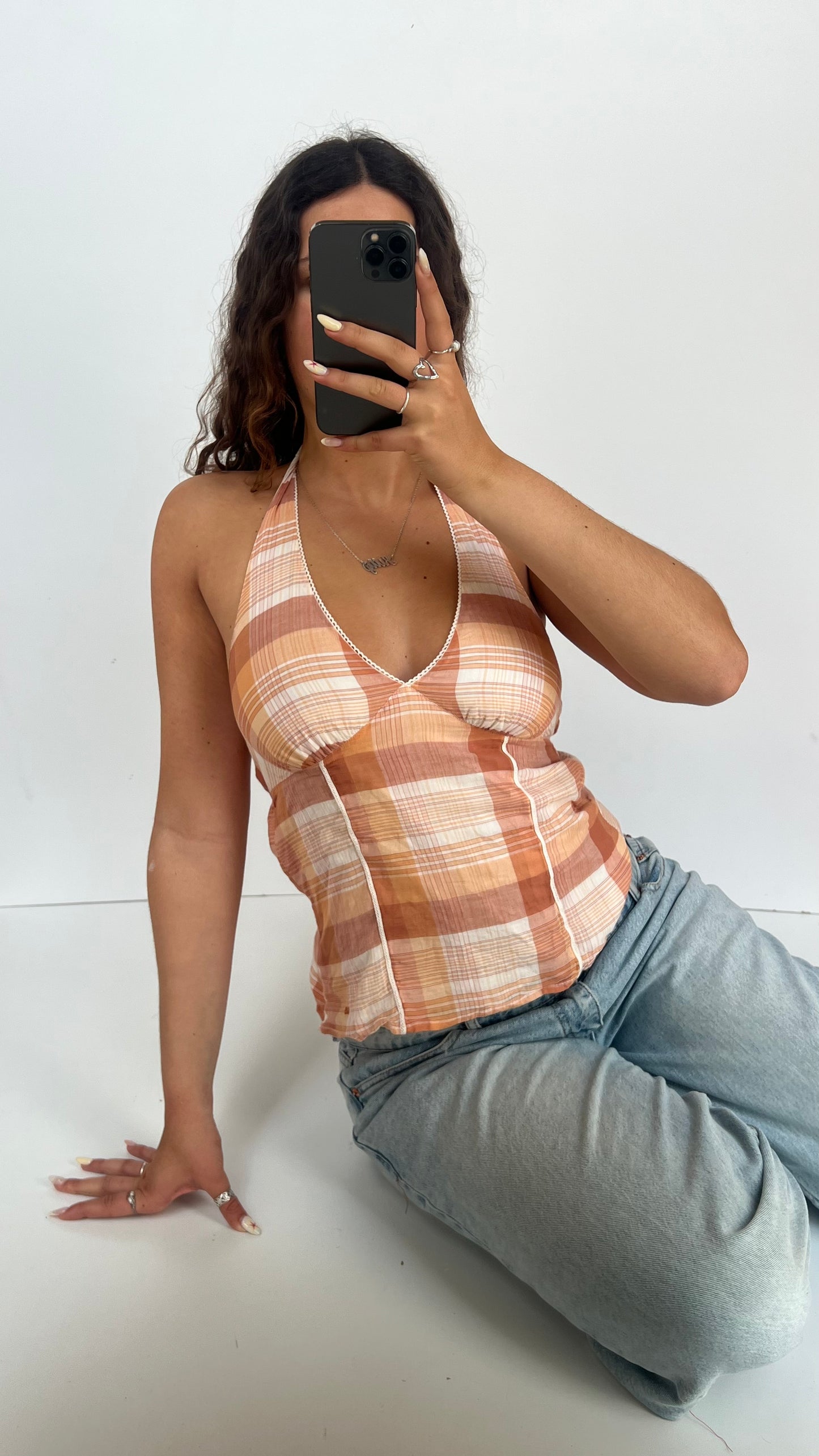 00s orange plaid cami- size S