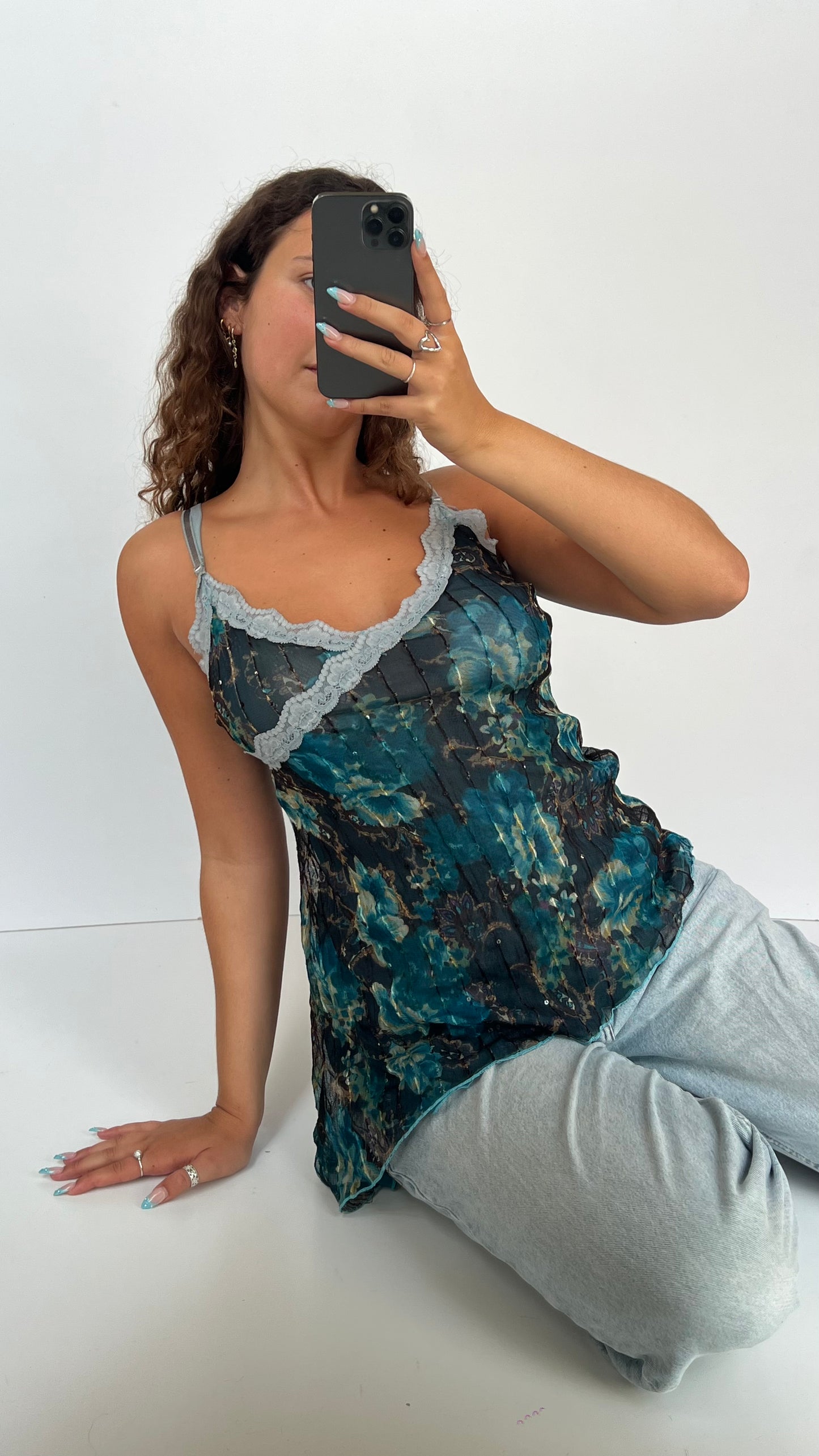 00s blue floral cami- size L