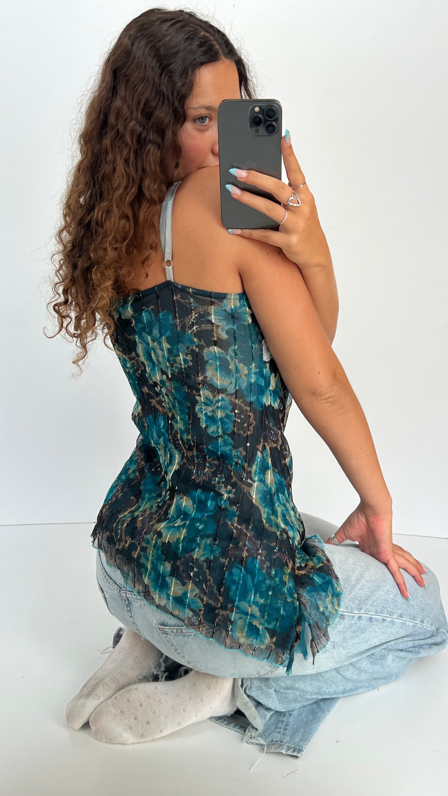 00s blue floral cami- size L