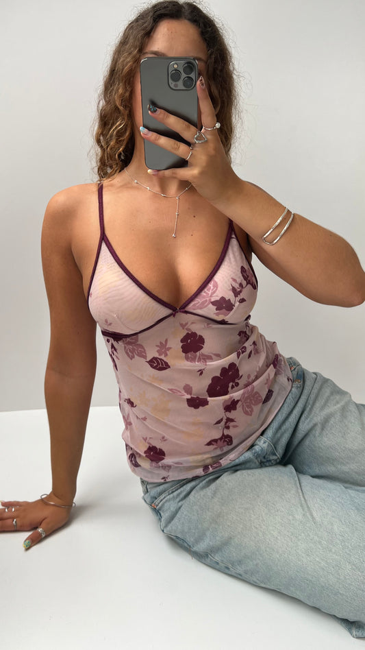 00s pink mesh floral cami- size M
