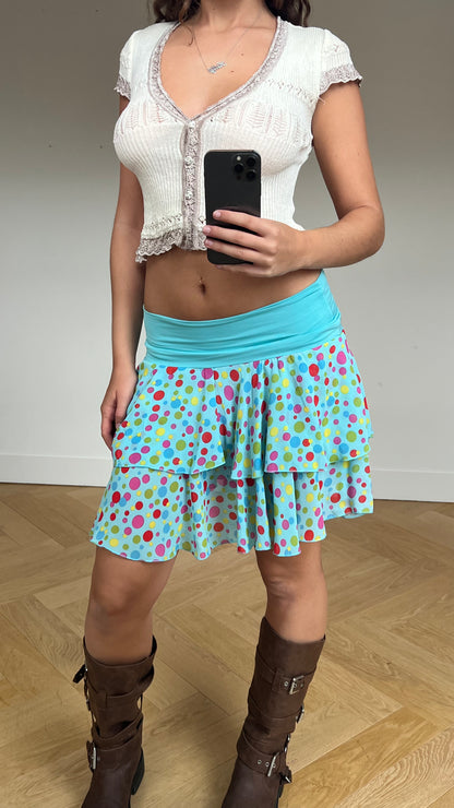 00s blue polka dot midi skirt- size M
