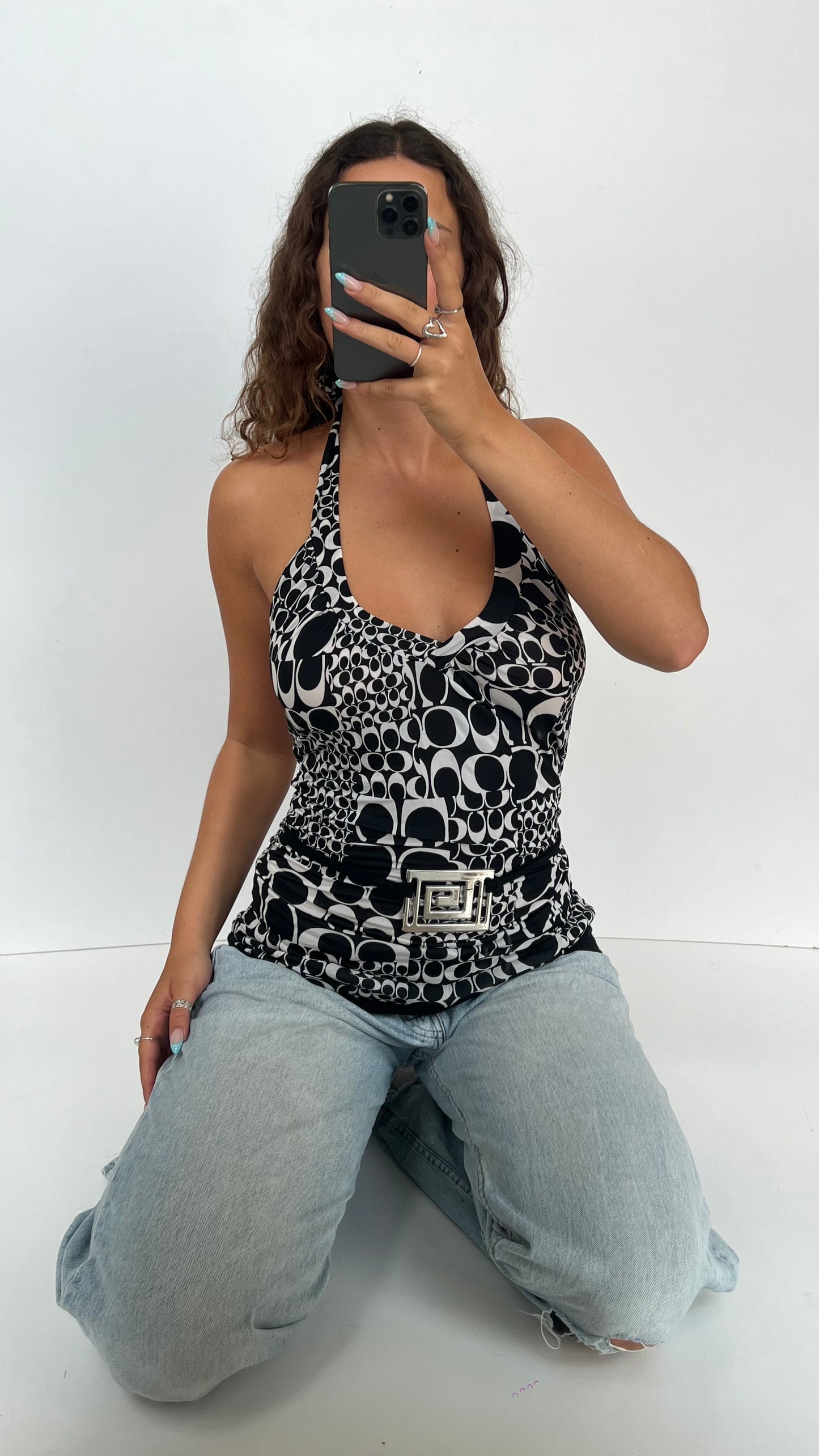 00s black white metal cami- size M