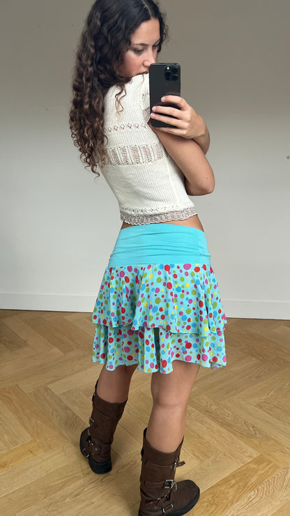 00s blue polka dot midi skirt- size M