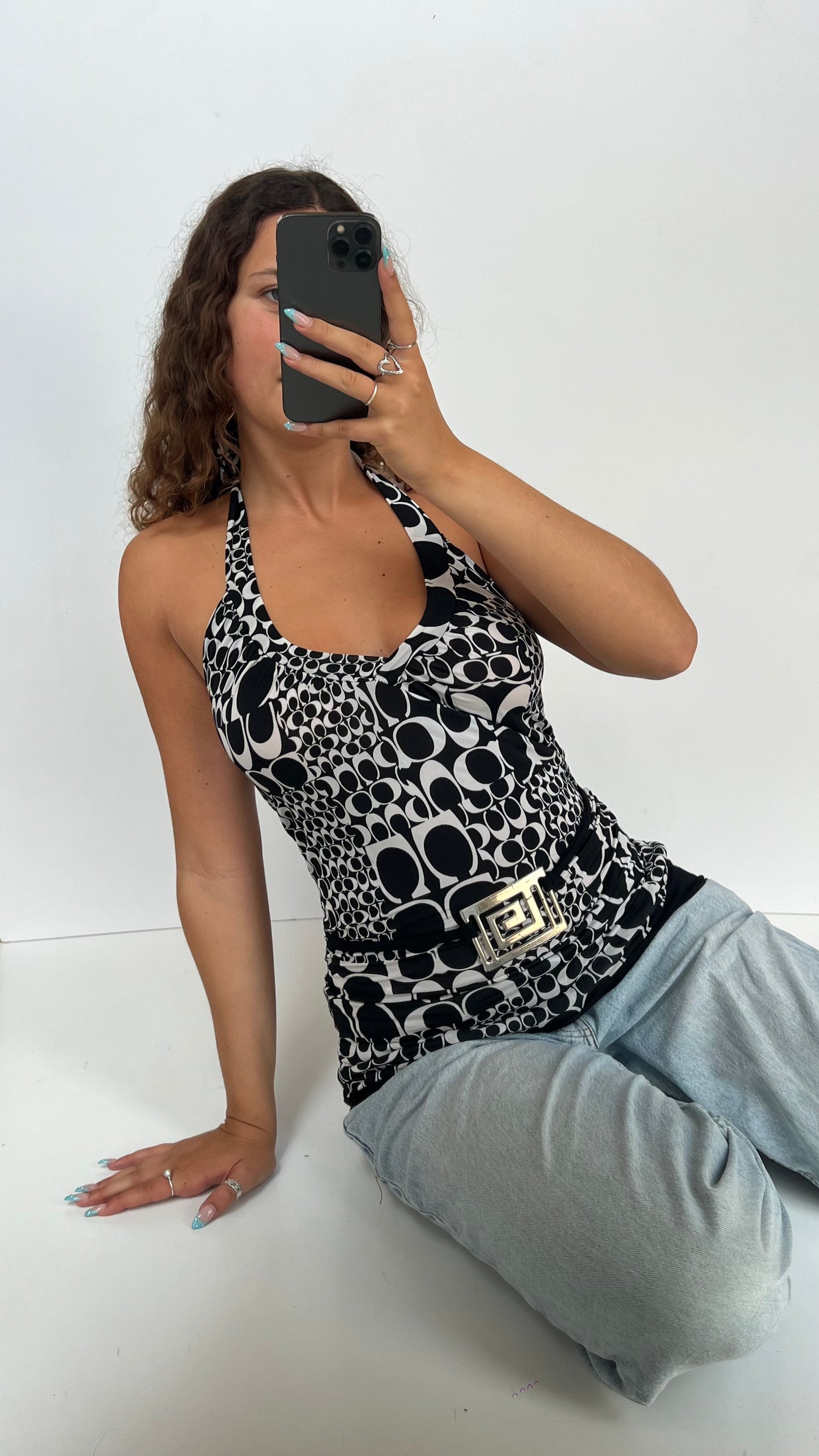 00s black white metal cami- size M