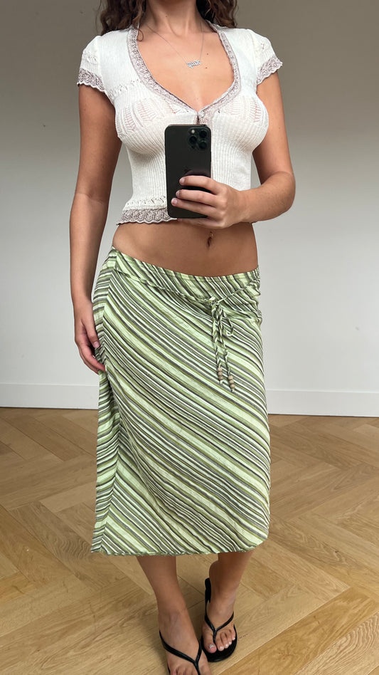 00s green striped midi skirt- size M