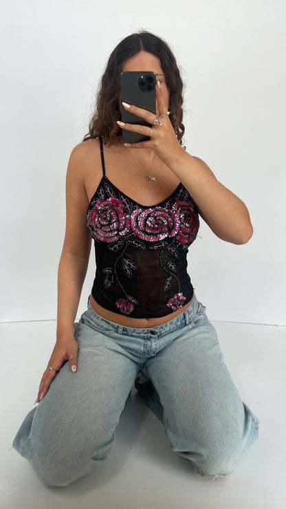 00s black beaded mesh cami- size S