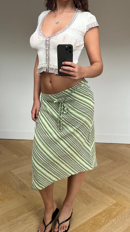 00s green striped midi skirt- size M