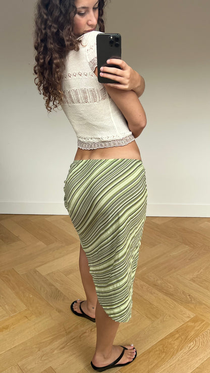 00s green striped midi skirt- size M