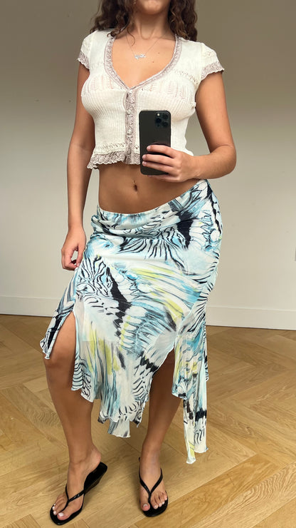 00s blue mesh asymmetric midi skirt- size M