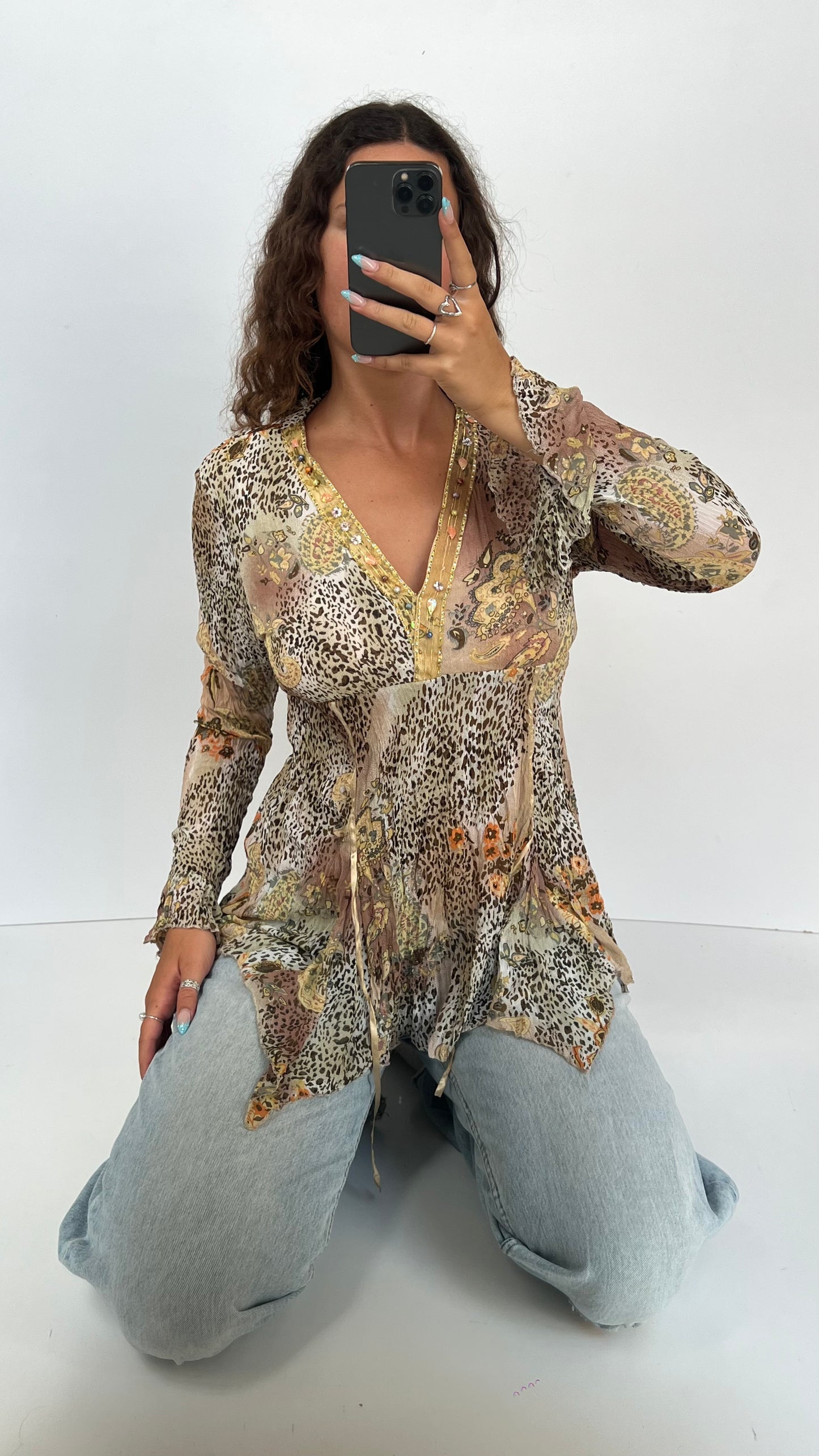 00s leopard print mesh top- size M