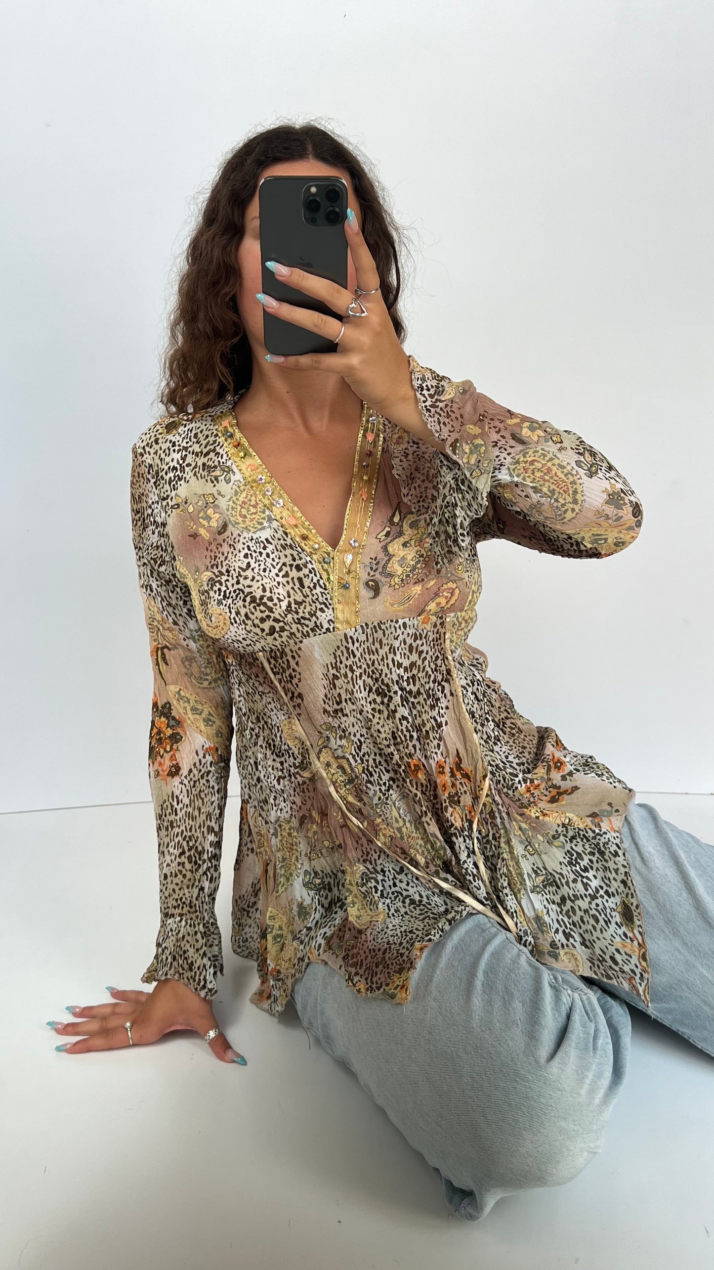 00s leopard print mesh top- size M