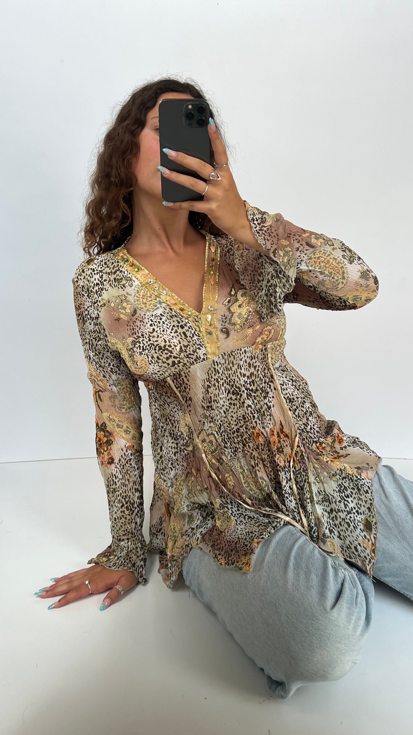 00s leopard print mesh top- size M