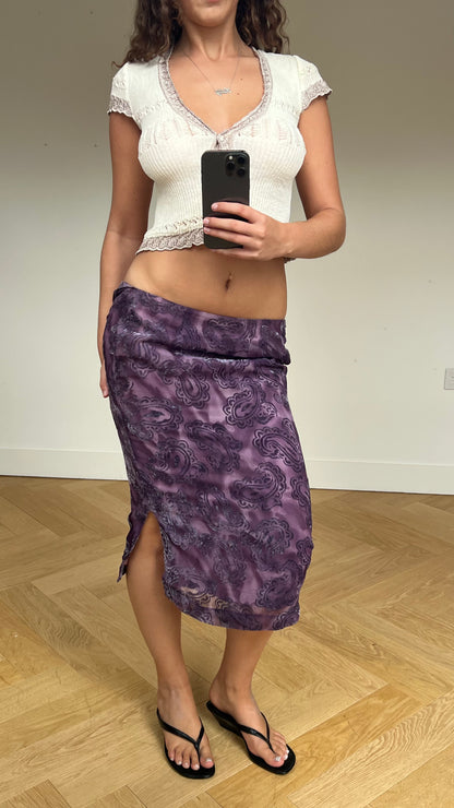 00s purple velvet midi skirt- size XS