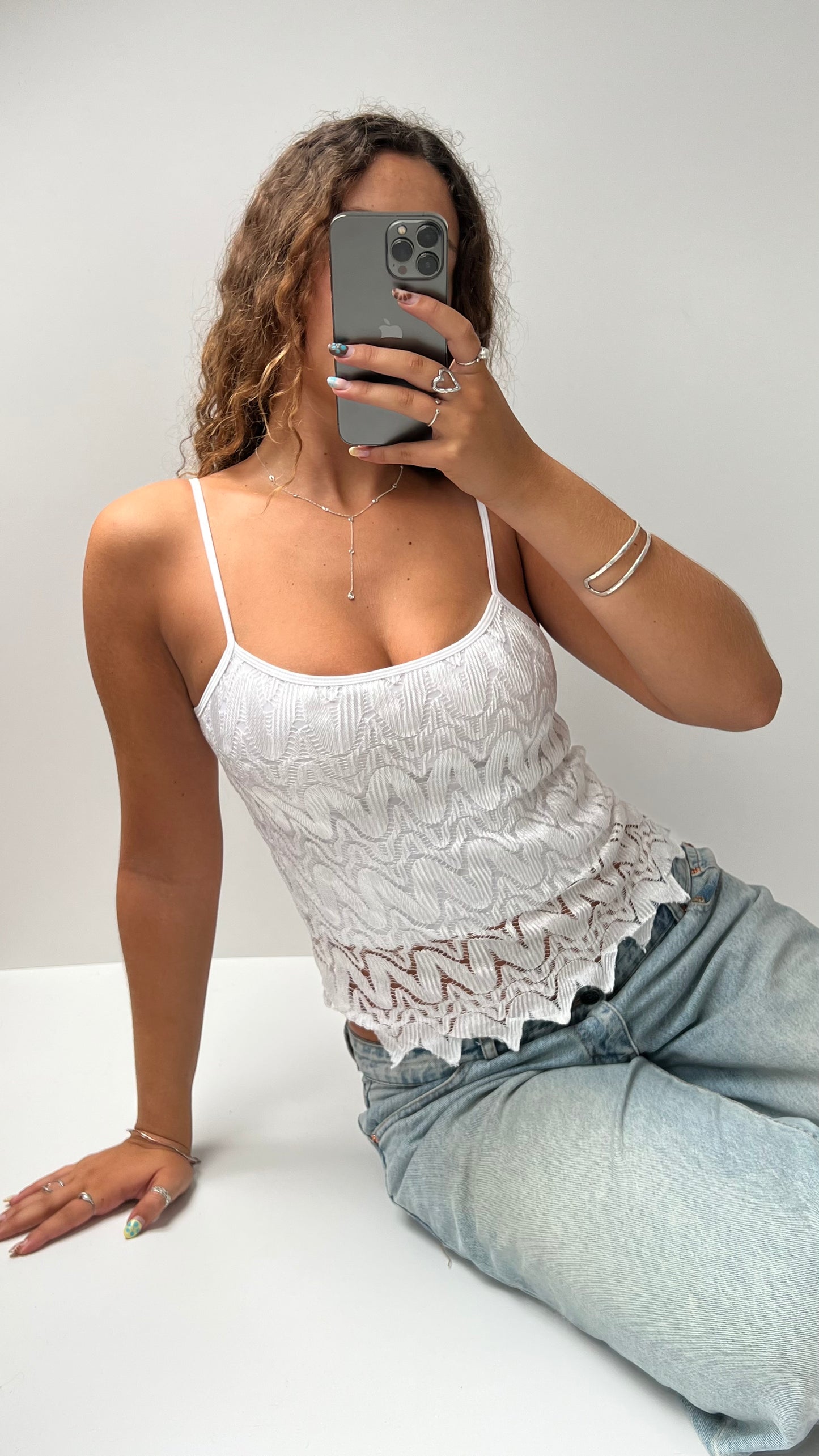 00s white lace cami- size S