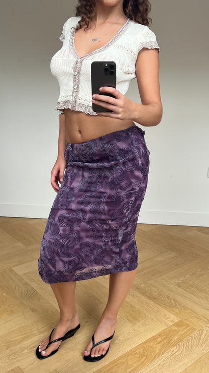 00s purple velvet midi skirt- size XS