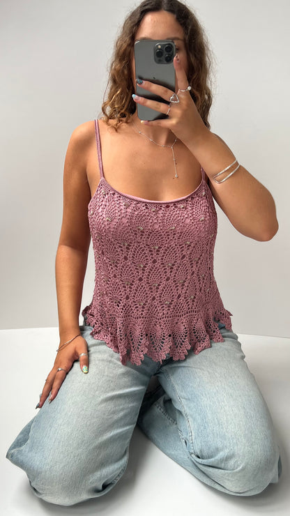 00s pink crochet cami- size L