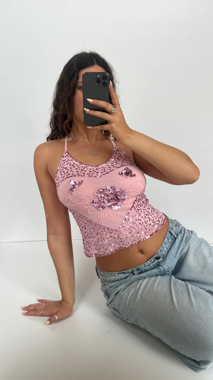 00s pink sequin mesh cami- size S