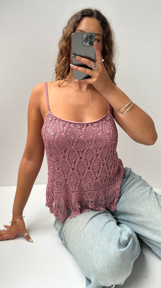 00s pink crochet cami- size L
