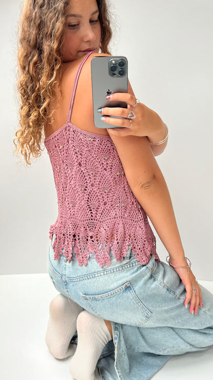 00s pink crochet cami- size L