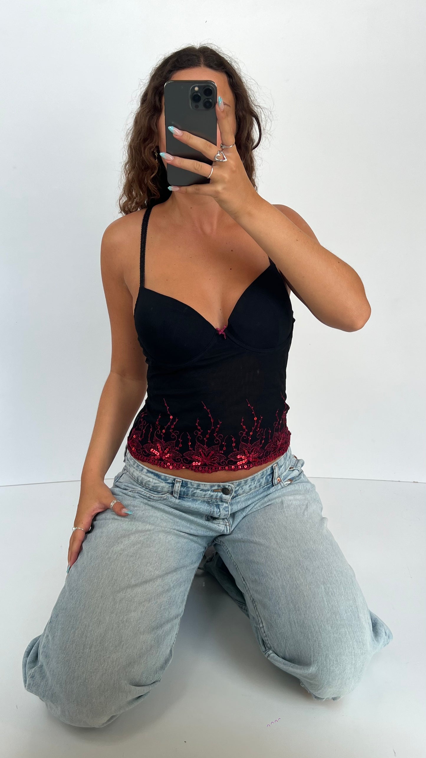 00s black red corset top- size S