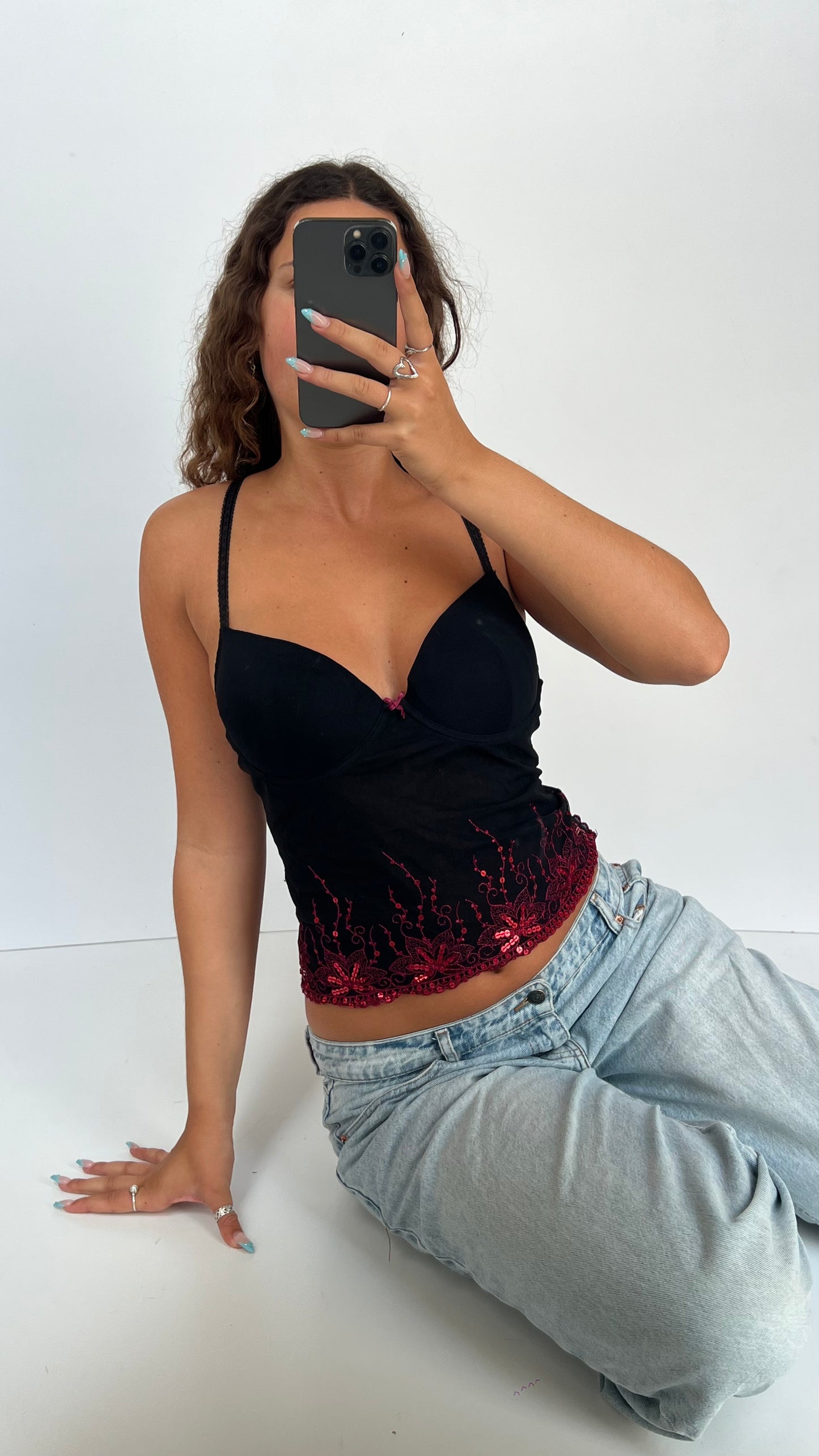 00s black red corset top- size S