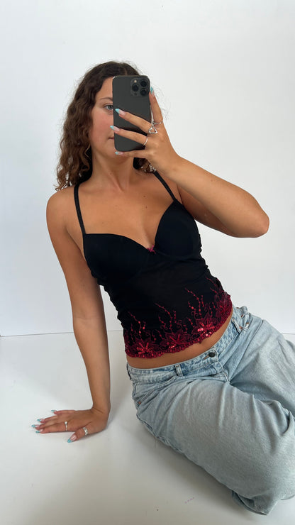 00s black red corset top- size S