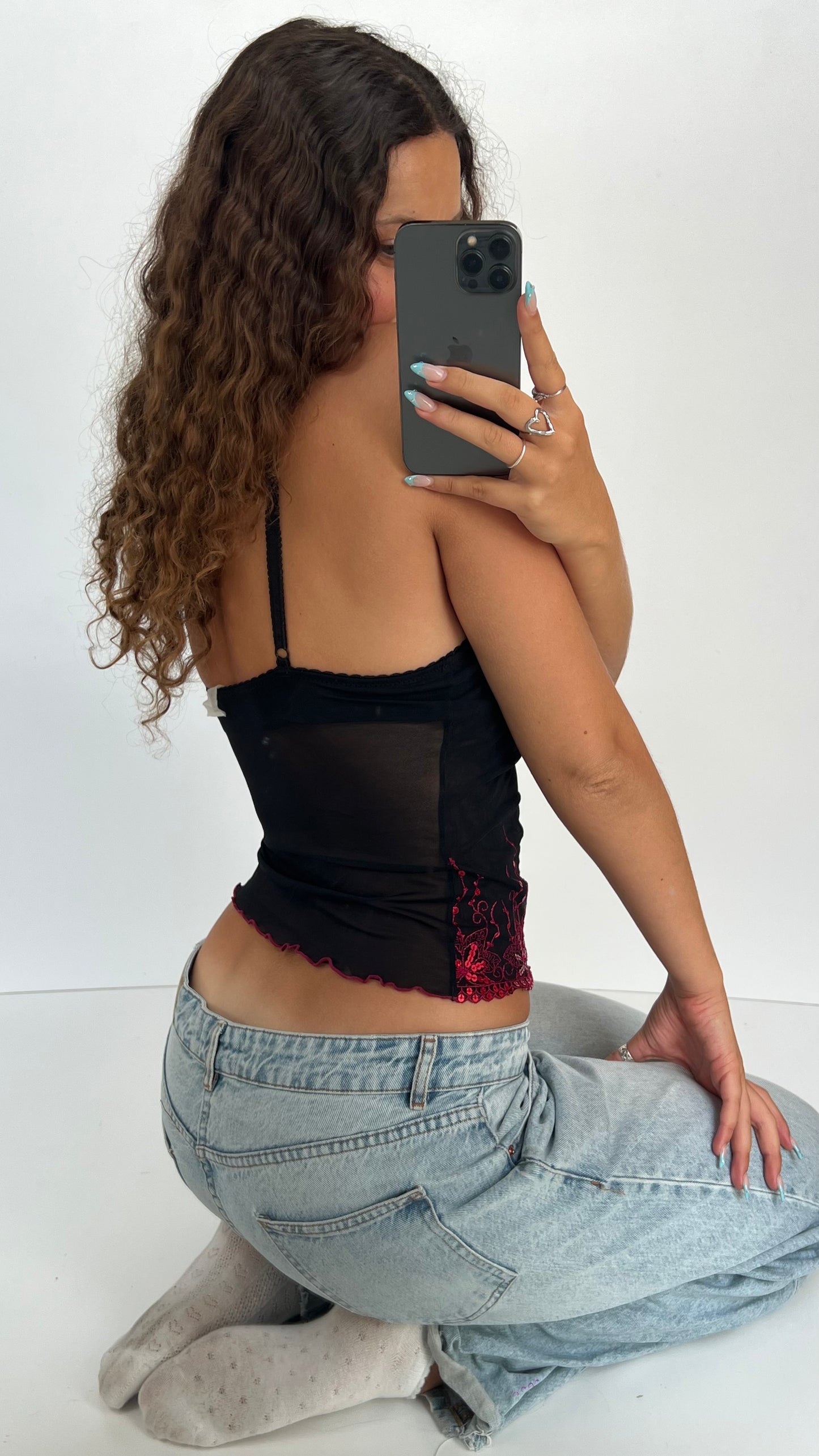 00s black red corset top- size S