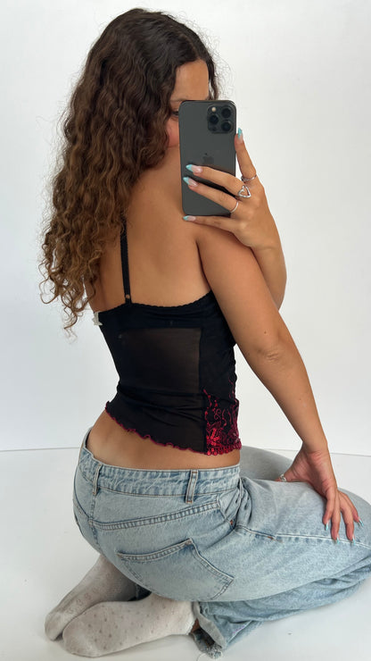 00s black red corset top- size S
