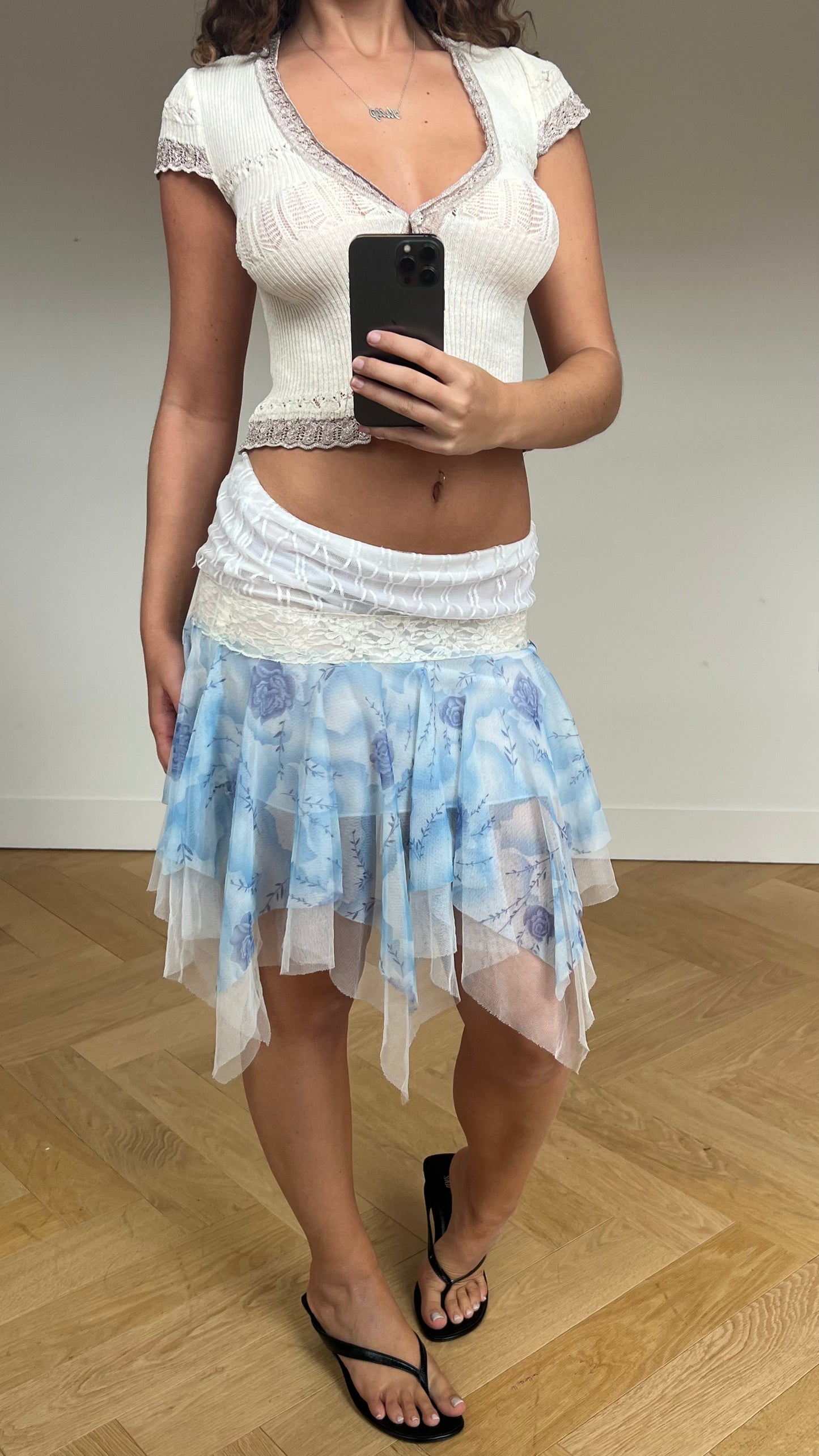 00s blue mesh midi skirt- size S