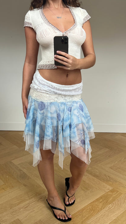 00s blue mesh midi skirt- size S