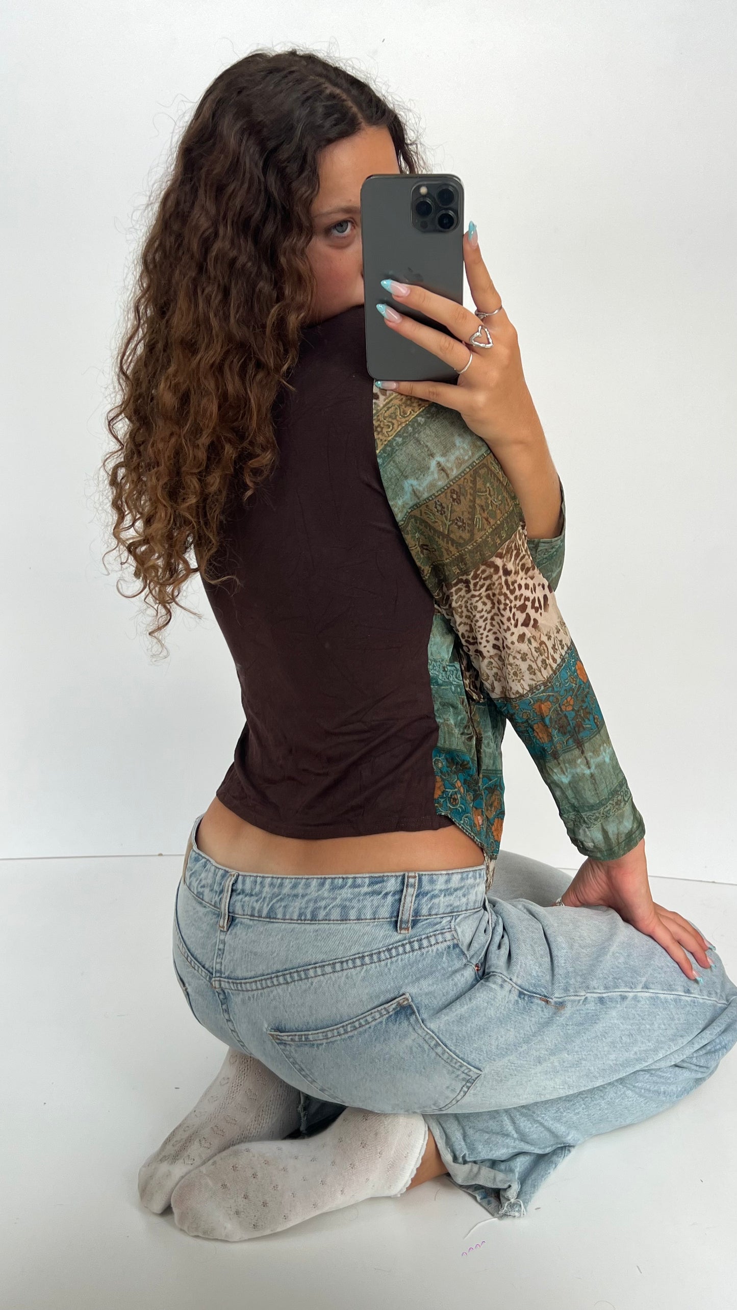 00s brown green mesh top- size L