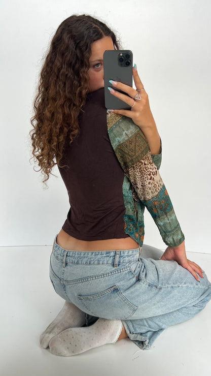 00s brown green mesh top- size L