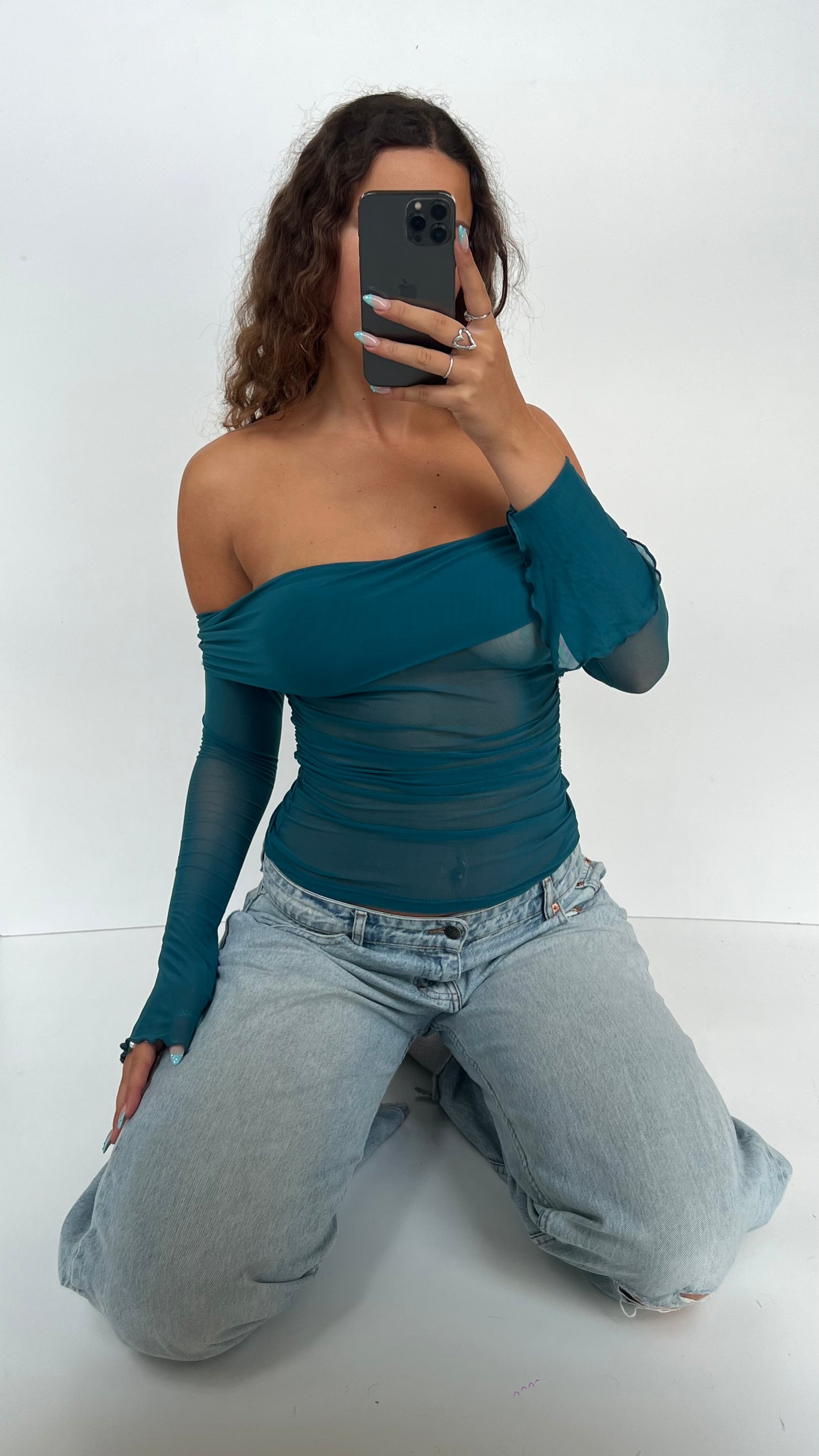 00s teal mesh top- size S