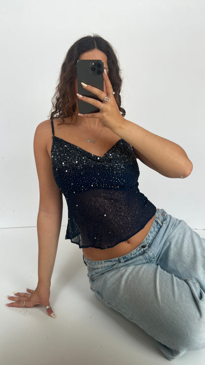 00s navy mesh beaded cami- size M