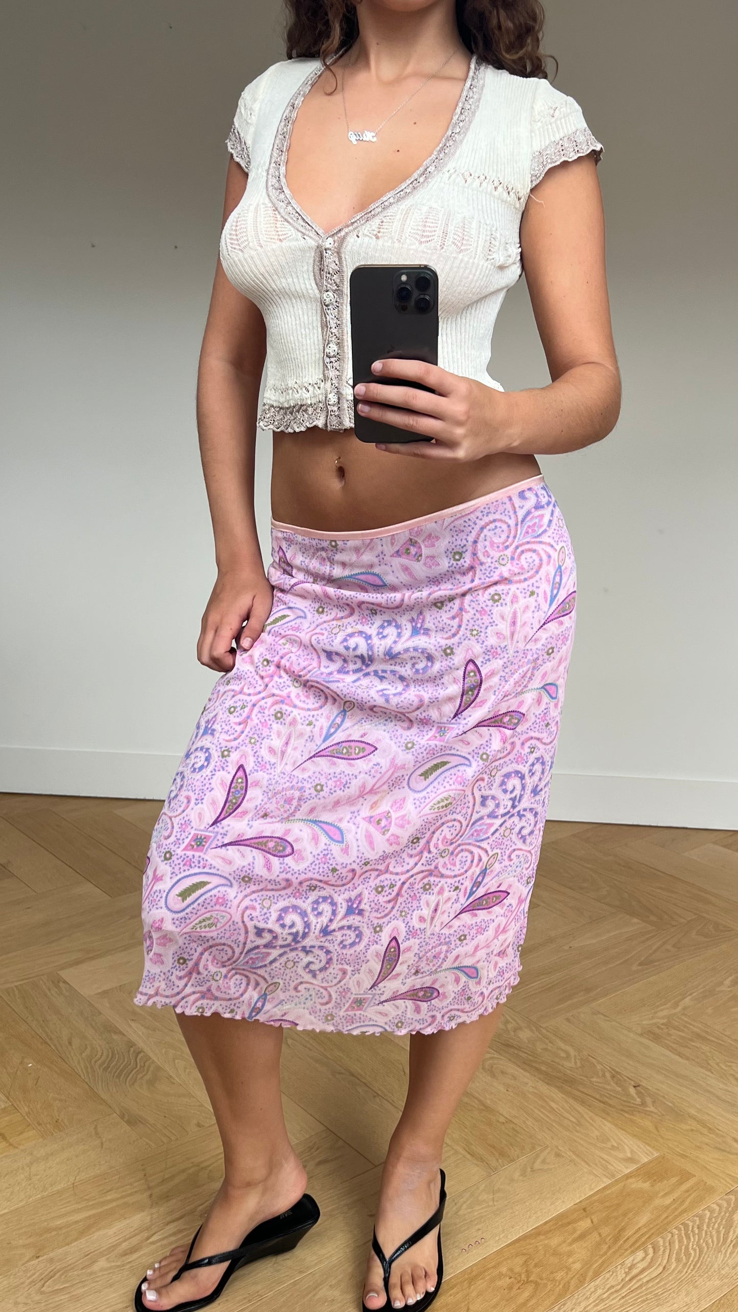 00s pink mesh midi skirt- size M