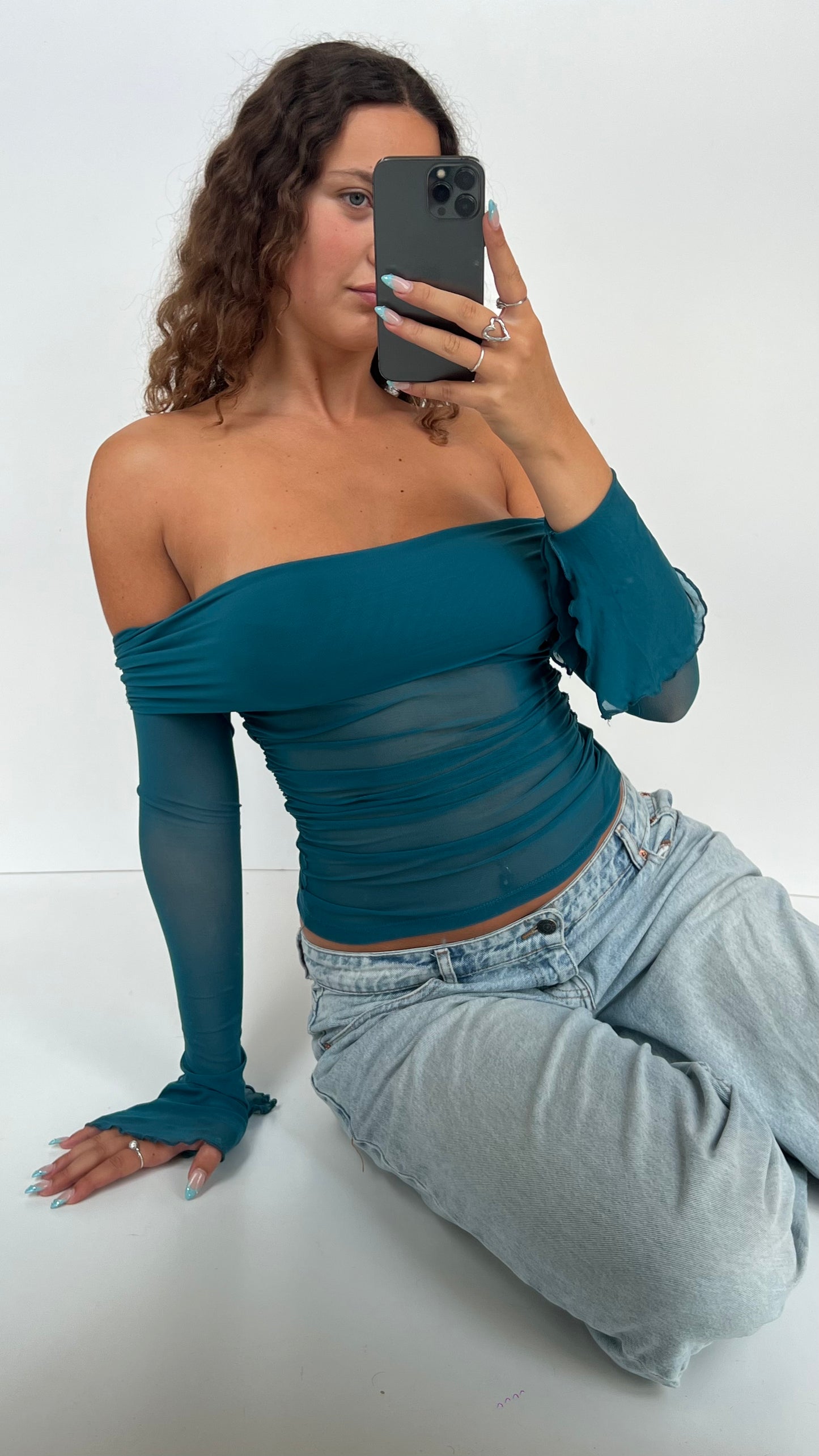 00s teal mesh top- size S