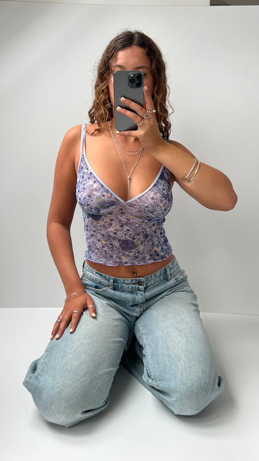 00s blue mesh floral cami- size XS