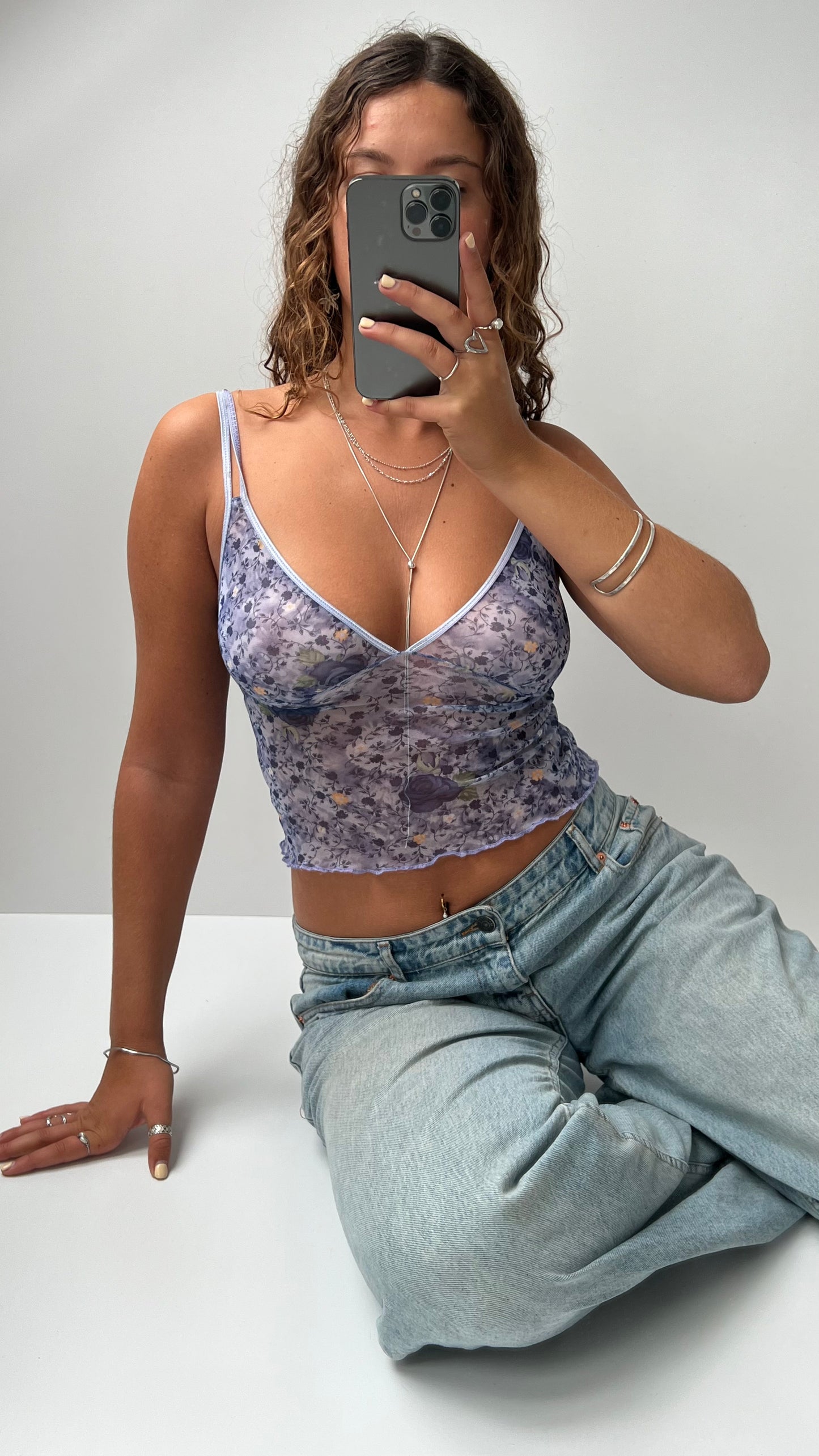 00s blue mesh floral cami- size XS