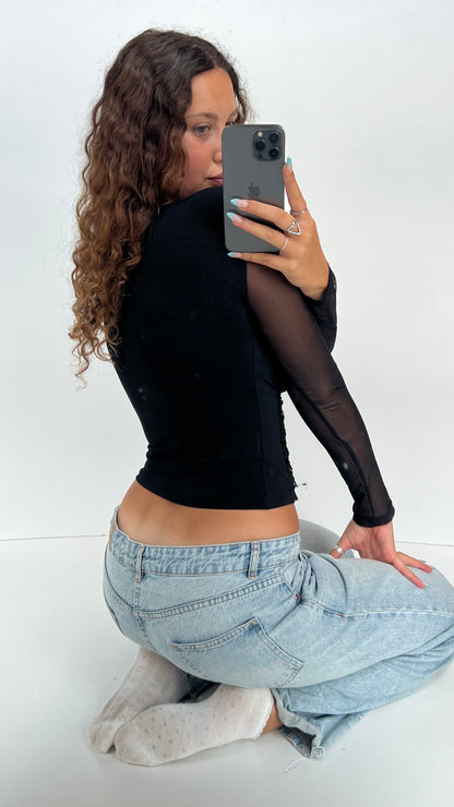 00s black mesh sequin top- size M
