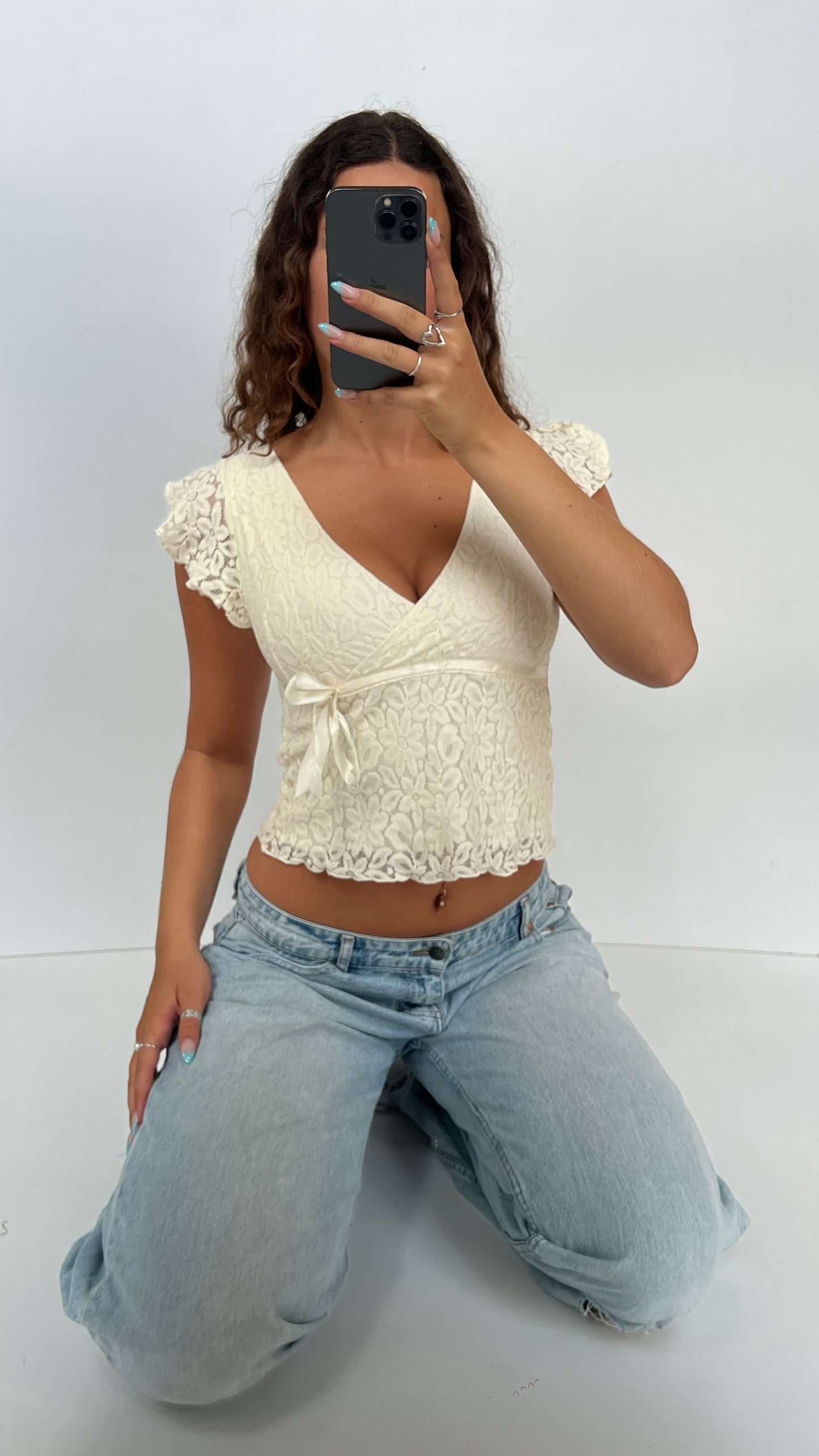 00s cream lace babydoll top- size M
