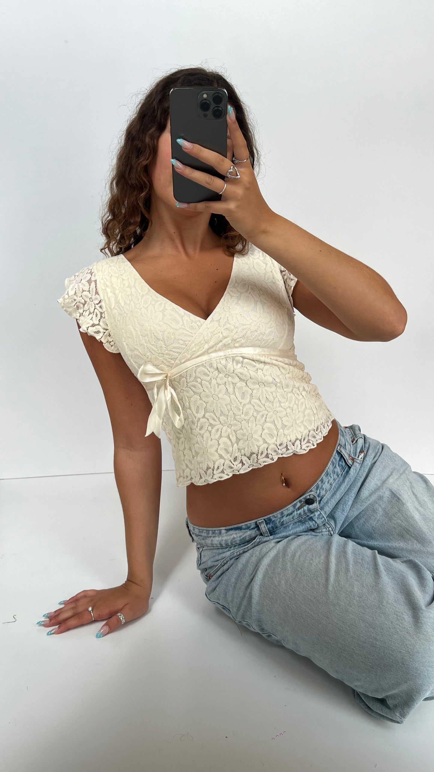 00s cream lace babydoll top- size M