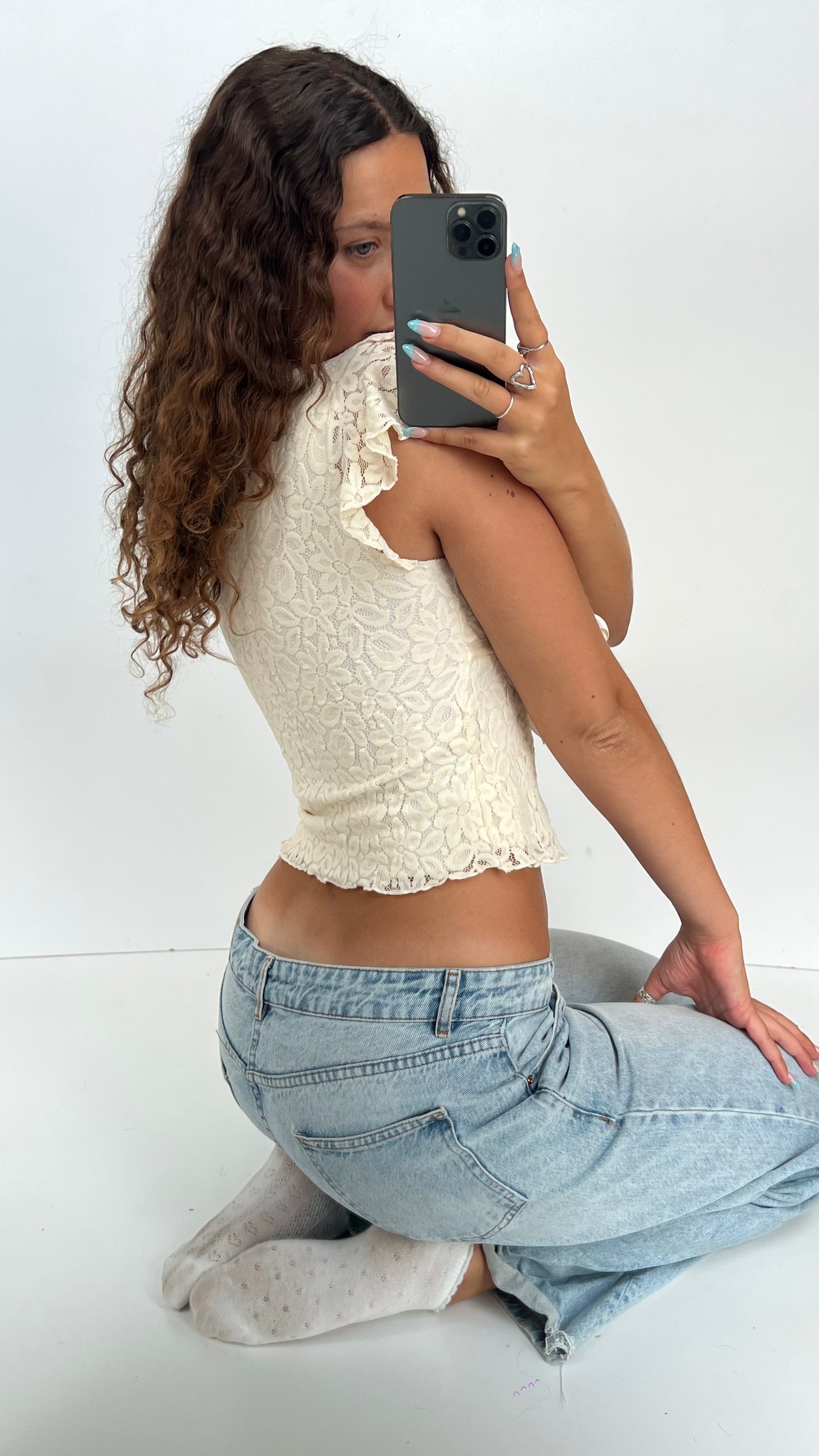 00s cream lace babydoll top- size M